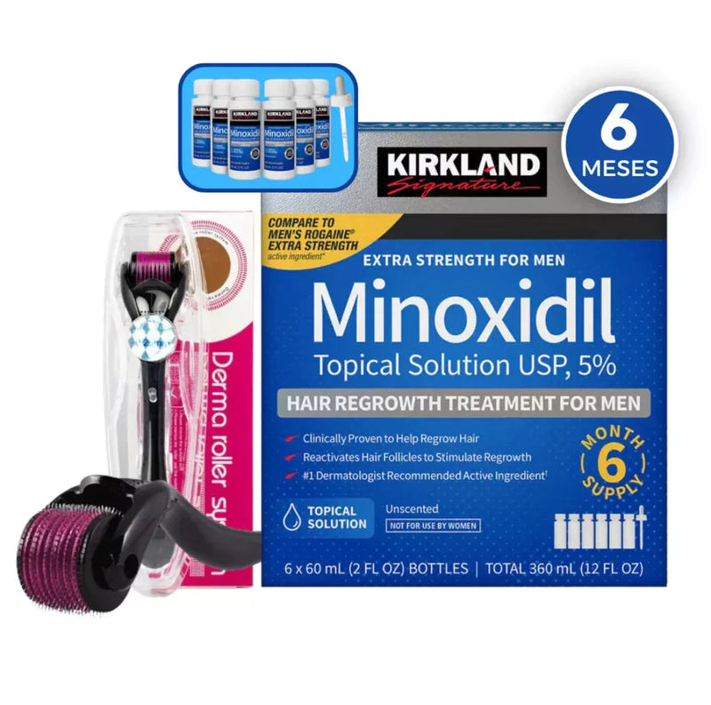 COMBO 6 FRASCO MINOXIDIL + 1 DERMAROLLER 0.5 MM -PRONTA ENTREGA
